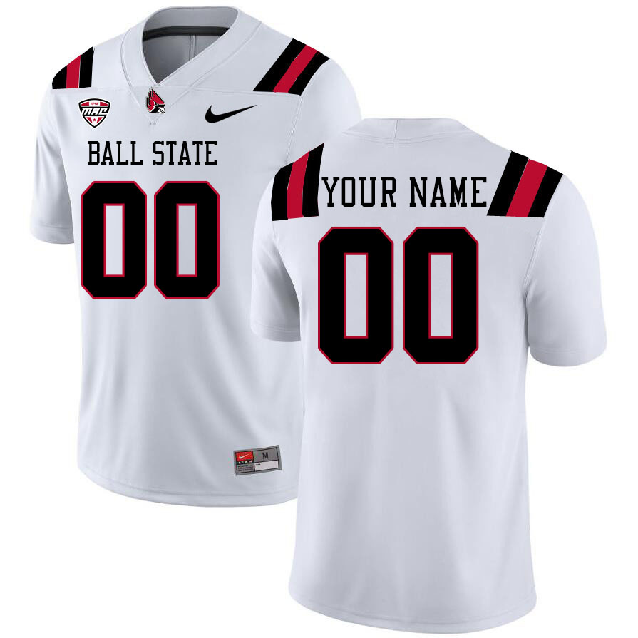 Custom Ball State Cardinals Name And Number Football Jersey-White